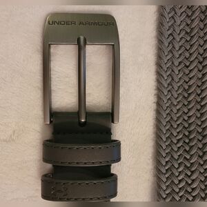 Under Armour braided belt Charcoal gray black leather ends steel hardware EUC
